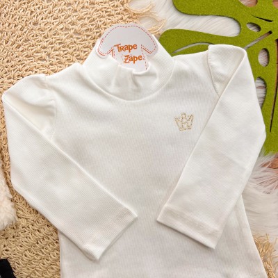  Conj. Colete de Pelinho, Blusa Gola Alta e Short Saia Quadriculado - Off White e Preto